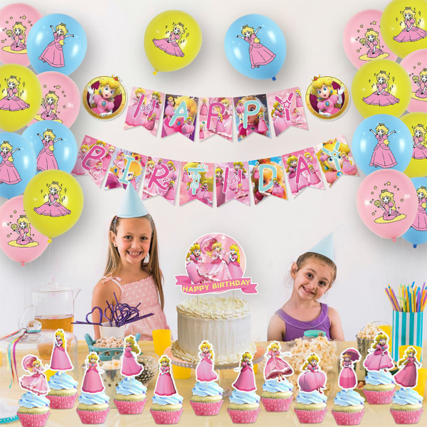 Persika prinsessa Födelsedagsfest Ballong Banner Cake Toppers