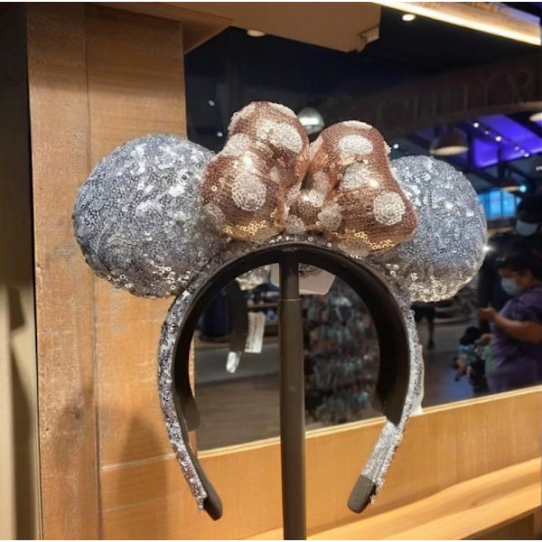 Mickey Minnie Musöron Disneyland Roséguld Silver Paljetter Rosett Hårband