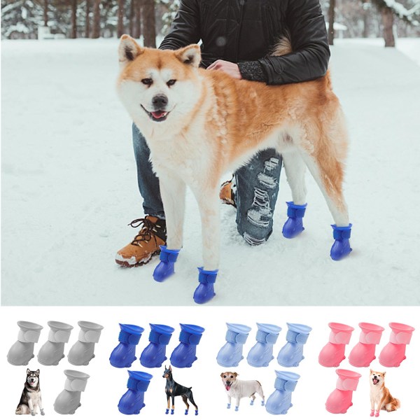 4 st Hundskor Mjuka Justerbara Snöskor Vattentäta Hundskor Tasskydd Pink M