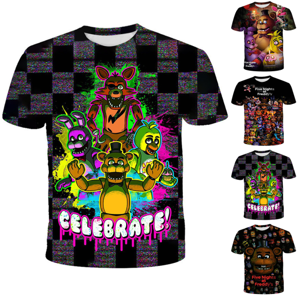 Barn 3D Fem nätter på Freddy Casual kortärmad T-shirt T-shirt julklapp till Halloween B 150cm