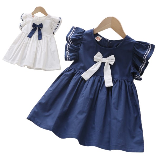 Kid Baby Girl rosett volang college kjol sommar casual klänning navy 130cm