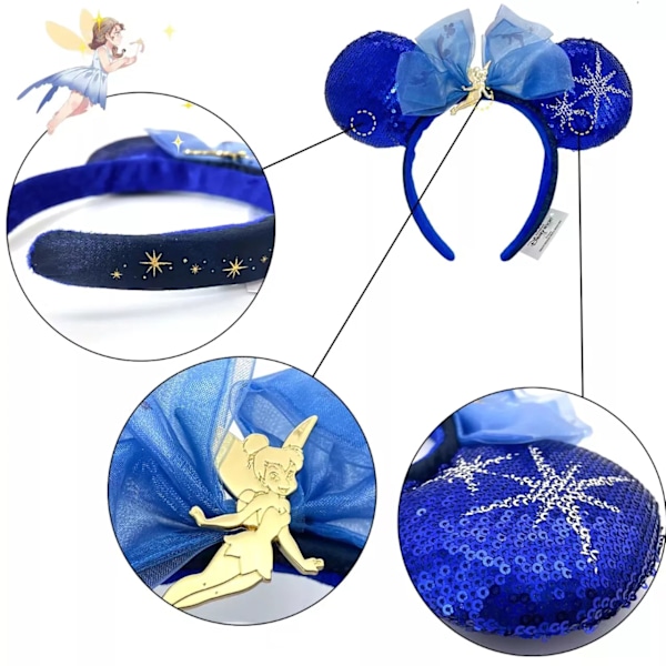Tinker Bell Blå Paljett Minnie Mouse Öron Diadem Hårband Aliceband Gåvor