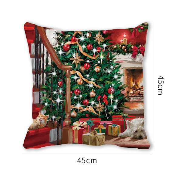 Jul örngott 45x45cm Dekorativt örngott Vinter Jul Dekorationer För Hem Trä Hjort Soffa Kuddfodral C