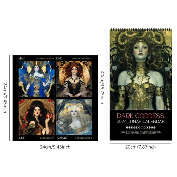 Dark Goddess 2024 Väggkalender Mystic Art Celestial för hennes gåvor 40*20cm