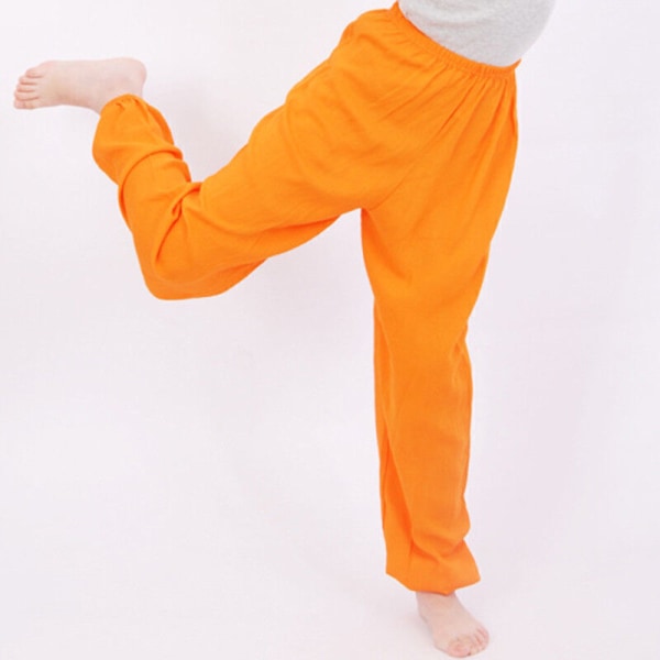 Barnbyxor Harem Byxor Casual Lösa Bomulls Yoga Dans Leggings för Flickor och Pojkar Orange 110cm