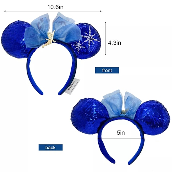Tinker Bell Blå Paljett Minnie Mouse Öron Diadem Hårband Aliceband Gåvor