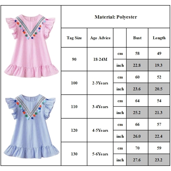 Babyklänning Flickklänning Utsvängd Prinsessfestklänning Sommar Vardaglig Randig Fest Prinsessklänning Pink 90cm