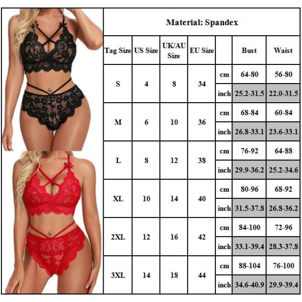 Dam Push Up Spetsbh-set Lingerie Franska Knickers Trosor Underkläder Nattkläder Black M