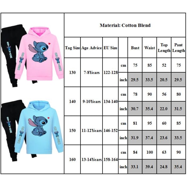 Barn Pojkar Stitch Hoodies Tröja Sweatshirt Toppar Byxor Outfit light blue 160cm