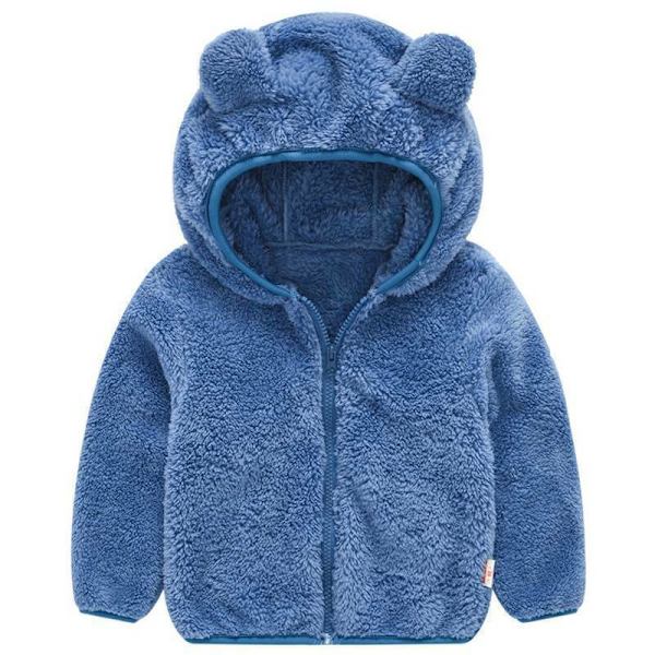 Barnjacka i Teddy Fleece för Småbarn, Pojkar och Flickor, Huvtröja med Huva, Varm Ytterkläder Blue 100cm