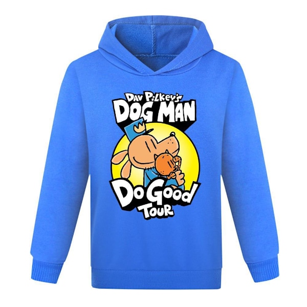 Dog Man Figur Poserende Ungdom Royal Blå Langærmet Hættetrøje Dark Blue 140cm