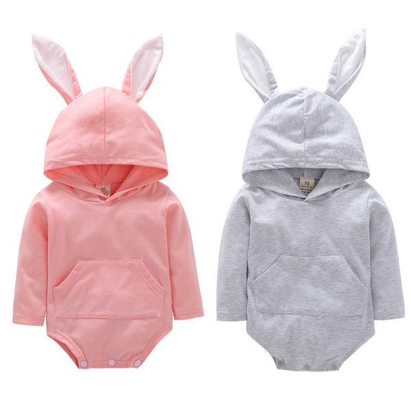 Pojkflicka Kanin Romper Huvad Söt Kanin Öron Jumpsuit Påsk 6-9M