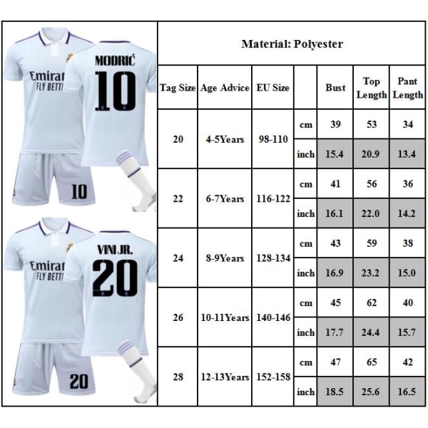 Real Madrid Hemmabana Benzema Fotbollsuniform Fotbollströja Set Fotbollsträning BARN Pojkar Set Jerseyskjorta underdelar Topp 2022/2023 #9 24