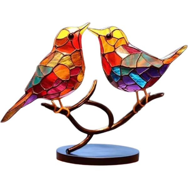 Målat glas fåglar på gren skrivbordsdekorationer dekoration gåvor 2 birds