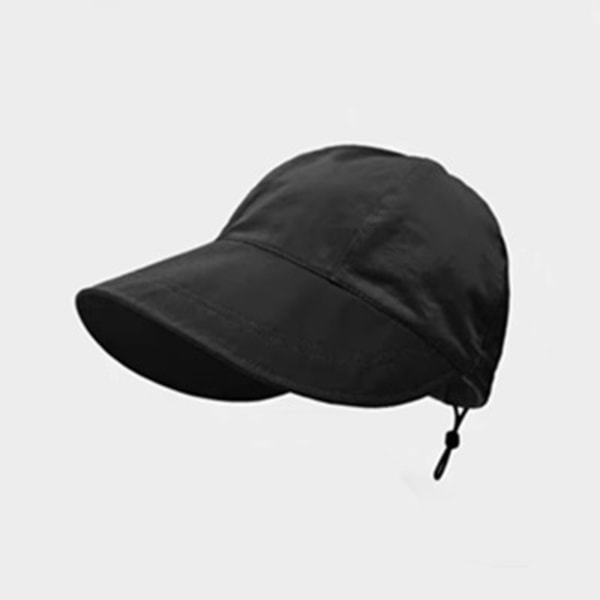 Solhatt för kvinnor, UV-skydd för utomhusbruk, bredbrättad solhatt med hästsvansöppning, strandhattvisir för golf, trädgårdsarbete, pool, resor Black
