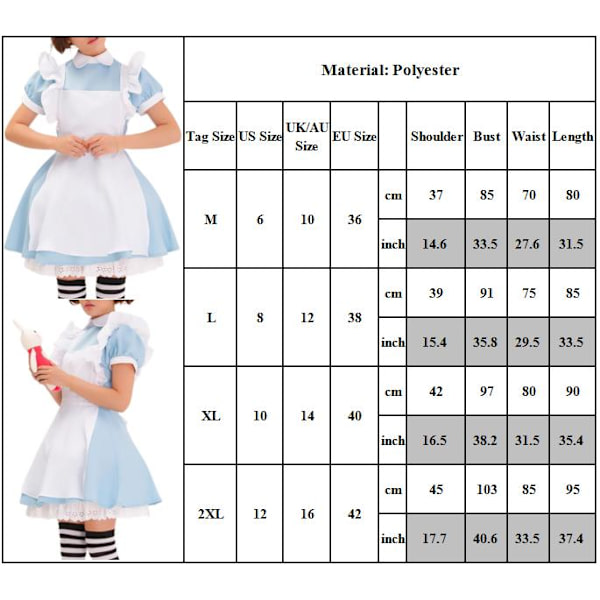 Alice i Underlandet Kvinna Halloween Kostym Piga Sagodress Outfit M