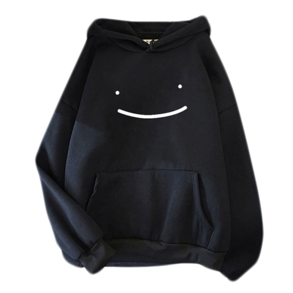 Män Kvinnor Smiley Print Långärmad Casual Hooded Sweatshirt Topp black-1 3XL