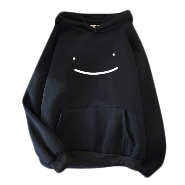 Män Kvinnor Smiley Print Långärmad Casual Hooded Sweatshirt Topp black-1 XL