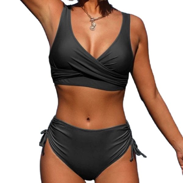 Dambaddräkt Push Up Bikini Set Vadderade badkläder Simdräkt Summer Beach Black 3XL