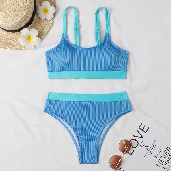 Womens Colorblock Vadderad Bikini Baddräkt Set Badkläder Baddräkt Summer Beach Lake Blue XL