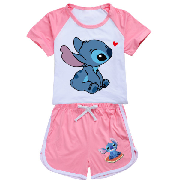 2-delars Set för Flickor, Lilo & Stitch Tryck, Avslappnad T-shirt & Shorts Pink 150cm