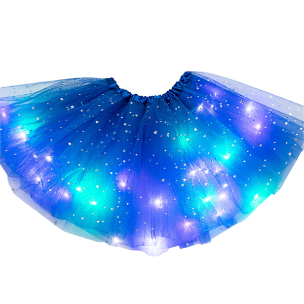 Lasten tyttöjen LED-tyllihame, hieno mekko, joustava vyötärö, lyhyet hameet Royal Blue