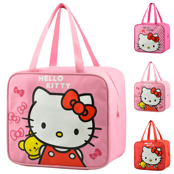 Katie Cat Lunch Bag Kompatibel med Lunchlåda för flickor och pojkar Rose red polka dots