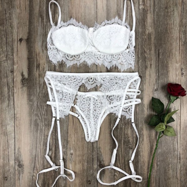 Dam Lingeri Strumpa Spets T-String Babydoll Erotisk Nattkläder white S