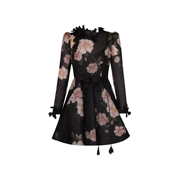 Dame Chiffon Kjole, Casual Kamelia Print Langærmet Knælang Mini Kjole 2XL