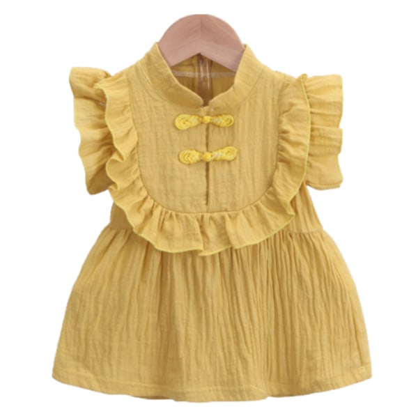 Kid Baby Girl Rosett Ärmlös Knäppt kjol Sommar Casual Klänning yellow 110cm