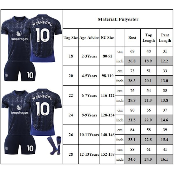 24-25 Red Devils Bortatröja Barn Fotbollströja Kit #10 RASHFORD Fotbollsset 24