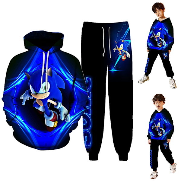 Sonic Hedgehog Børne Hættetrøje+Bukser Træningsdragt Sports Julegave 150cm
