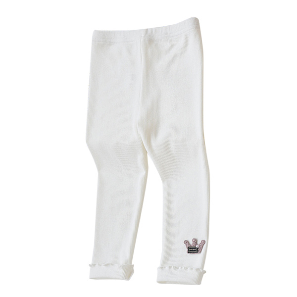Lasten tyttöjen vapaa-ajan kruunukuvioiset kapeat housut leggingsit white 100cm