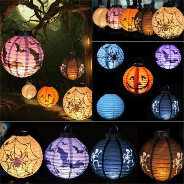 Halloween LED papperslykta hängande pumpafladdermöss Spindellampa Orange