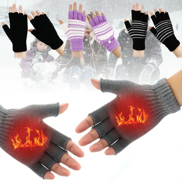 USB elektriska uppvärmda handskar Thermal uppladdningsbar fingervärmare black