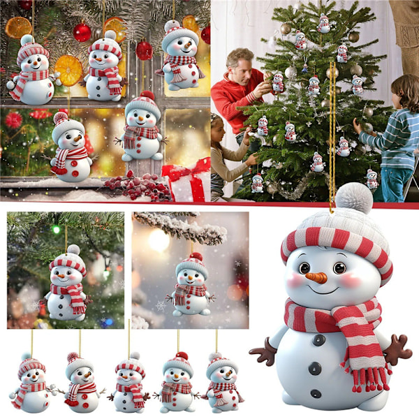 5 st julgransdekorationer 2D tecknad snögubbe hängen akryl prydnader för julhem 5PCS