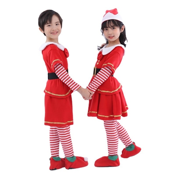 Jultomte Cosplay Kostym för Barn Pojkar Flickor Juldräkt Kläder Set Girls 130cm