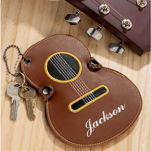 Personligt gitarrplockfodral med 17 fack, Personligt gitarrplockhållare Fodral Anpassat namn Gitarrdesign Bärbar Brown