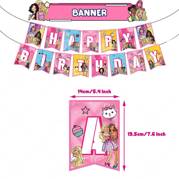 Barbie-temabursdag Banner Ballong Cupcake Topper Dekorasjon For Jenter