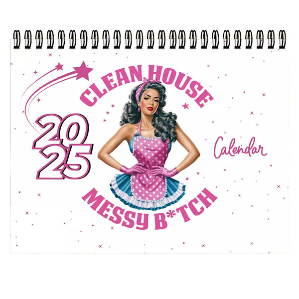 Clean House Messy B*tch Kalender 2025, Sjov Vægkalender 12 Månedlig Planlægger