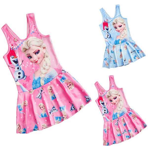 Flickor Baddräkt Prinsessa En-Delad Baddräkt Med Kjol Baddräkt Simning Badkläder Klä Upp Pink 2XL