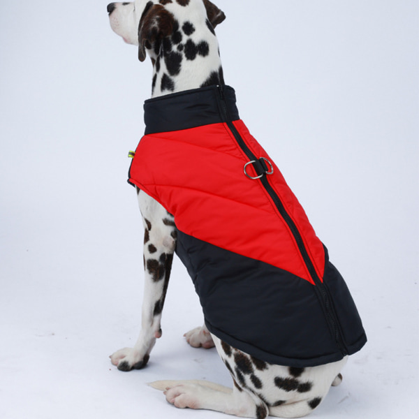 Vattentät Hundvinterjacka med Blixtlås för Utomhus - Hundkläder Snöoverall black red 4XL
