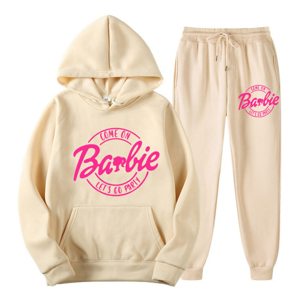 Kvinnor Män Barbie Hoodie+byxor Outfit Sweatshirt Sportwear Presenter apricot L