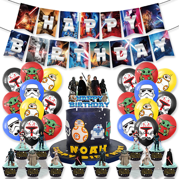 Star Wars Tema Fødselsdagsfestartikler Banner Balloner Kage Toppers Dekorationssæt