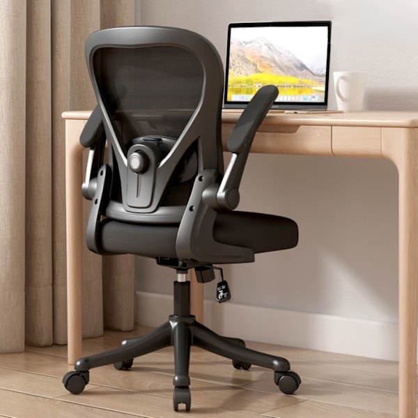 Kontorsstol med 3D-kudde, Vridbar Stol, Chefsstol, Ergonomisk Gamingstol, med Andningsbart Nätöverdrag, Fällbara Armstöd, Ländryggsstöd Black