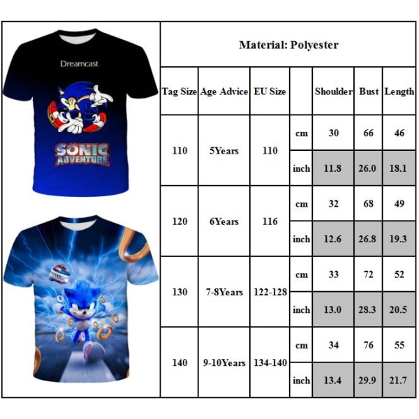 Sonic Boy Crewneck T-shirt Kortärmad 3D- printed Casual A 130cm