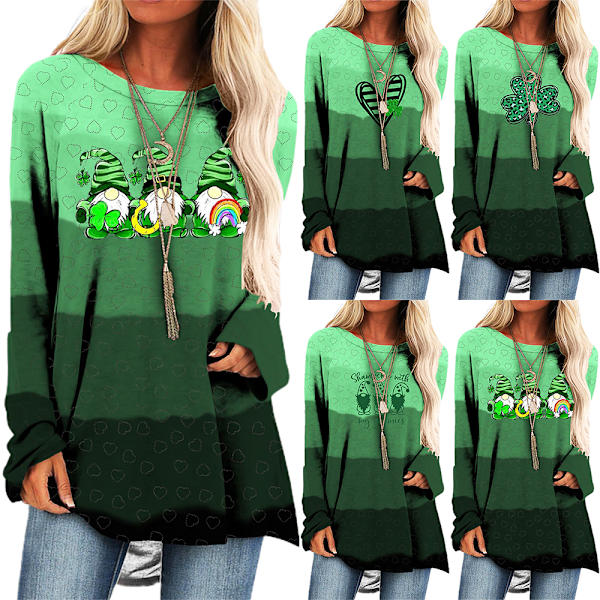 Dame St. Patricks Dag Grønne Lange Toppe T-shirt Sweatshirt Bluse C M