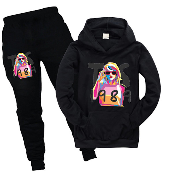 Barn Taylor Swiftie Långärmad Hoodie Huvtröja Toppar/Träningsdräkt Set Black 140cm