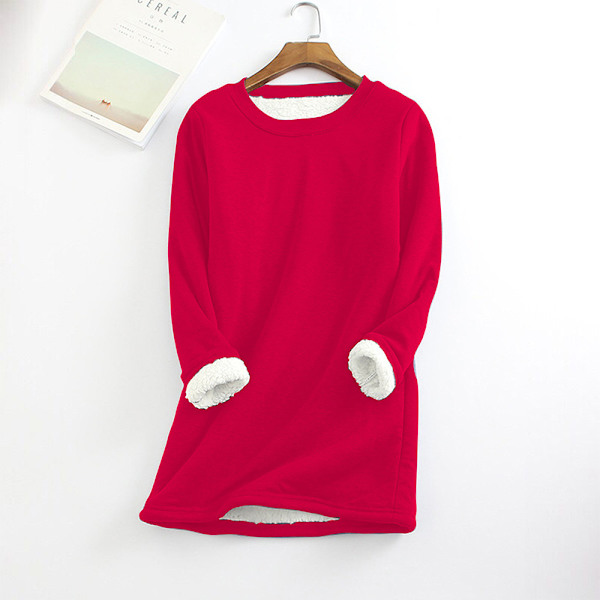Dam Fleece Sweatshirt Loungewear Långärmad Topp för Vinter red L