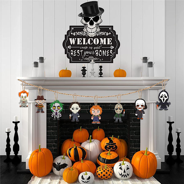 8 stk. træmærker til gør-det-selv Halloween-festdekoration 8PCS